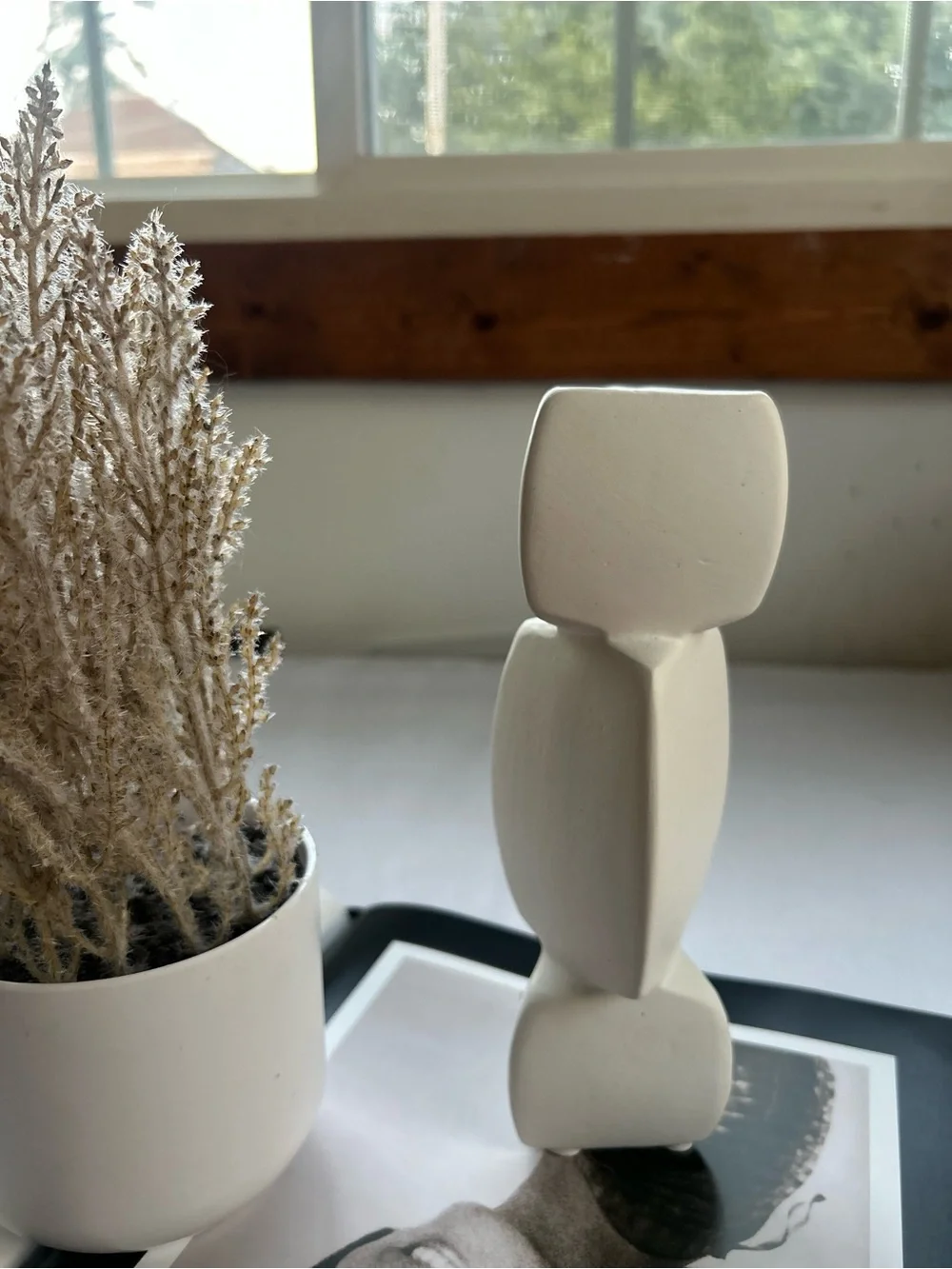 Minimalist Cream Abstract Ceramic Sculpture Vase